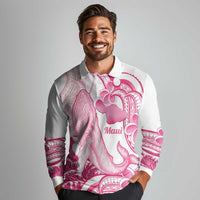 Aloha Hawaii Maui Long Sleeve Polo Shirt Valley Isle Humpback Whale White LT14 - Polynesian Pride