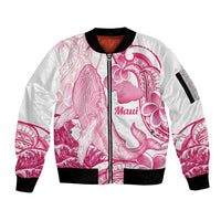 Aloha Hawaii Maui Sleeve Zip Bomber Jacket Valley Isle Humpback Whale White LT14 Unisex White - Polynesian Pride