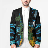 Turquoise New Zealand Kowhai And Piwakawaka Blazer Maori Ngaru Paua Shell - Polynesian Pride