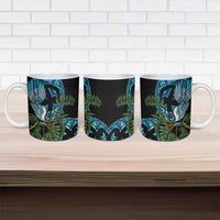 Turquoise New Zealand Kowhai And Piwakawaka Ceramic Mug Maori Ngaru Paua Shell - Polynesian Pride