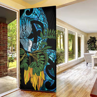 Turquoise New Zealand Kowhai And Piwakawaka Door Cover Maori Ngaru Paua Shell - Polynesian Pride