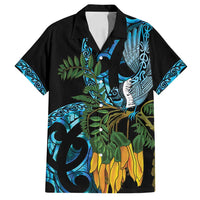 Turquoise New Zealand Kowhai And Piwakawaka Family Matching Off Shoulder Short Dress and Hawaiian Shirt Maori Ngaru Paua Shell