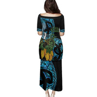 Turquoise New Zealand Kowhai And Piwakawaka Family Matching Puletasi and Hawaiian Shirt Maori Ngaru Paua Shell