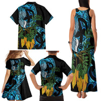 Turquoise New Zealand Kowhai And Piwakawaka Family Matching Tank Maxi Dress and Hawaiian Shirt Maori Ngaru Paua Shell