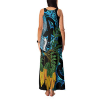Turquoise New Zealand Kowhai And Piwakawaka Family Matching Tank Maxi Dress and Hawaiian Shirt Maori Ngaru Paua Shell