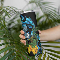 Turquoise New Zealand Kowhai And Piwakawaka Skinny Tumbler Maori Ngaru Paua Shell