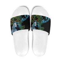 Turquoise New Zealand Kowhai And Piwakawaka Slide Sandals Maori Ngaru Paua Shell - Polynesian Pride