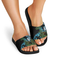 Turquoise New Zealand Kowhai And Piwakawaka Slide Sandals Maori Ngaru Paua Shell - Polynesian Pride