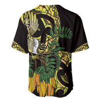 Yellow New Zealand Kowhai And Piwakawaka Baseball Jersey Maori Ngaru Paua Shell
