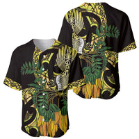 Yellow New Zealand Kowhai And Piwakawaka Baseball Jersey Maori Ngaru Paua Shell