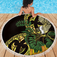 Yellow New Zealand Kowhai And Piwakawaka Beach Blanket Maori Ngaru Paua Shell