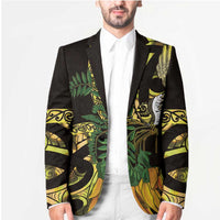 Yellow New Zealand Kowhai And Piwakawaka Blazer Maori Ngaru Paua Shell - Polynesian Pride