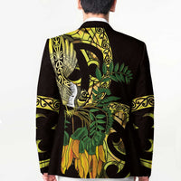 Yellow New Zealand Kowhai And Piwakawaka Blazer Maori Ngaru Paua Shell - Polynesian Pride