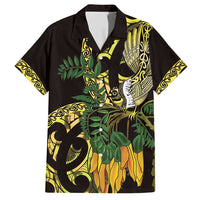 Yellow New Zealand Kowhai And Piwakawaka Family Matching Short Sleeve Bodycon Dress and Hawaiian Shirt Maori Ngaru Paua Shell LT14 Dad's Shirt - Short Sleeve Yellow - Polynesian Pride