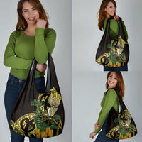 Yellow New Zealand Kowhai And Piwakawaka Grocery Bag Maori Ngaru Paua Shell