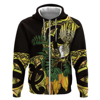 Yellow New Zealand Kowhai And Piwakawaka Hoodie Maori Ngaru Paua Shell