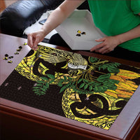 Yellow New Zealand Kowhai And Piwakawaka Puzzle Maori Ngaru Paua Shell - Polynesian Pride