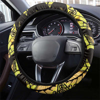 Yellow New Zealand Kowhai And Piwakawaka Steering Wheel Cover Maori Ngaru Paua Shell