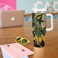 Yellow New Zealand Kowhai And Piwakawaka Tumbler With Handle Maori Ngaru Paua Shell