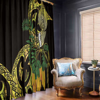 Yellow New Zealand Kowhai And Piwakawaka Window Curtain Maori Ngaru Paua Shell