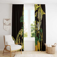 Yellow New Zealand Kowhai And Piwakawaka Window Curtain Maori Ngaru Paua Shell