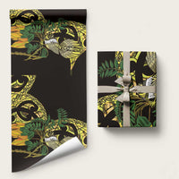Yellow New Zealand Kowhai And Piwakawaka Wrapping Paper Maori Ngaru Paua Shell - Polynesian Pride