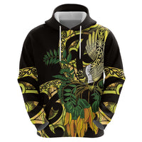 Yellow New Zealand Kowhai And Piwakawaka Zip Hoodie Maori Ngaru Paua Shell