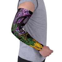 Purple New Zealand Kowhai And Piwakawaka Arm Sleeves Maori Ngaru Paua Shell - Polynesian Pride