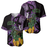 Purple New Zealand Kowhai And Piwakawaka Baseball Jersey Maori Ngaru Paua Shell