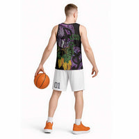 Purple New Zealand Kowhai And Piwakawaka Basketball Jersey Maori Ngaru Paua Shell - Polynesian Pride