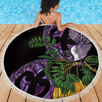 Purple New Zealand Kowhai And Piwakawaka Beach Blanket Maori Ngaru Paua Shell