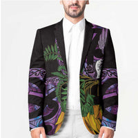 Purple New Zealand Kowhai And Piwakawaka Blazer Maori Ngaru Paua Shell - Polynesian Pride