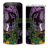 Purple New Zealand Kowhai And Piwakawaka 4 in 1 Can Cooler Tumbler Maori Ngaru Paua Shell