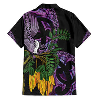 Purple New Zealand Kowhai And Piwakawaka Family Matching Long Sleeve Bodycon Dress and Hawaiian Shirt Maori Ngaru Paua Shell LT14 - Polynesian Pride