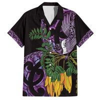 Purple New Zealand Kowhai And Piwakawaka Family Matching Tank Maxi Dress and Hawaiian Shirt Maori Ngaru Paua Shell