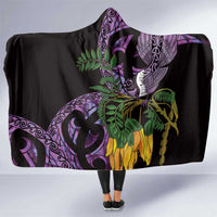 Purple New Zealand Kowhai And Piwakawaka Hooded Blanket Maori Ngaru Paua Shell