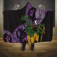 Purple New Zealand Kowhai And Piwakawaka Hooded Blanket Maori Ngaru Paua Shell