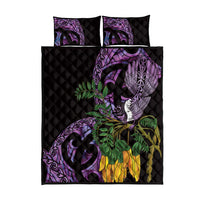 Purple New Zealand Kowhai And Piwakawaka Quilt Bed Set Maori Ngaru Paua Shell