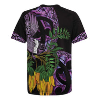 Purple New Zealand Kowhai And Piwakawaka Rugby Jersey Maori Ngaru Paua Shell