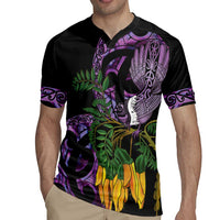 Purple New Zealand Kowhai And Piwakawaka Rugby Jersey Maori Ngaru Paua Shell