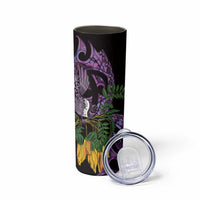Purple New Zealand Kowhai And Piwakawaka Skinny Tumbler Maori Ngaru Paua Shell