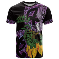 Purple New Zealand Kowhai And Piwakawaka T Shirt Maori Ngaru Paua Shell
