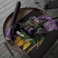 Purple New Zealand Kowhai And Piwakawaka Wrapping Paper Maori Ngaru Paua Shell - Polynesian Pride