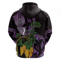Purple New Zealand Kowhai And Piwakawaka Zip Hoodie Maori Ngaru Paua Shell