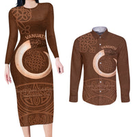 Vanuatu Indipendens Dei Couples Matching Long Sleeve Bodycon Dress and Long Sleeve Button Shirt Yumi 44th Sand Drawing Turtle Mix Lapita