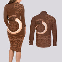 Vanuatu Indipendens Dei Couples Matching Long Sleeve Bodycon Dress and Long Sleeve Button Shirt Yumi 44th Sand Drawing Turtle Mix Lapita