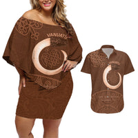 Vanuatu Indipendens Dei Couples Matching Off Shoulder Short Dress and Hawaiian Shirt Yumi 44th Sand Drawing Turtle Mix Lapita