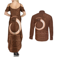 Vanuatu Indipendens Dei Couples Matching Summer Maxi Dress and Long Sleeve Button Shirt Yumi 44th Sand Drawing Turtle Mix Lapita