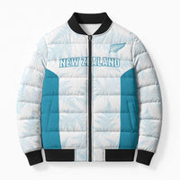 Custom New Zealand Silver Fern Football Bomber Puffer Jacket Come On All White - Polynesian Pride