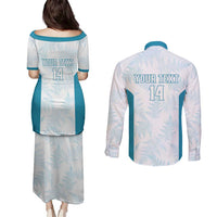 Custom New Zealand Silver Fern Football Couples Matching Puletasi and Long Sleeve Button Shirt Come On All White